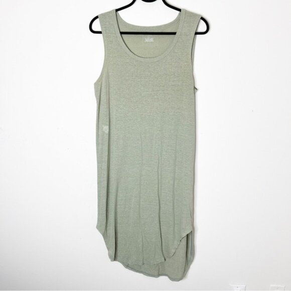 AERIE Midi Tank Dress Linen blend sleeveless Sage Green High Low hem Size S - Picture 2 of 15